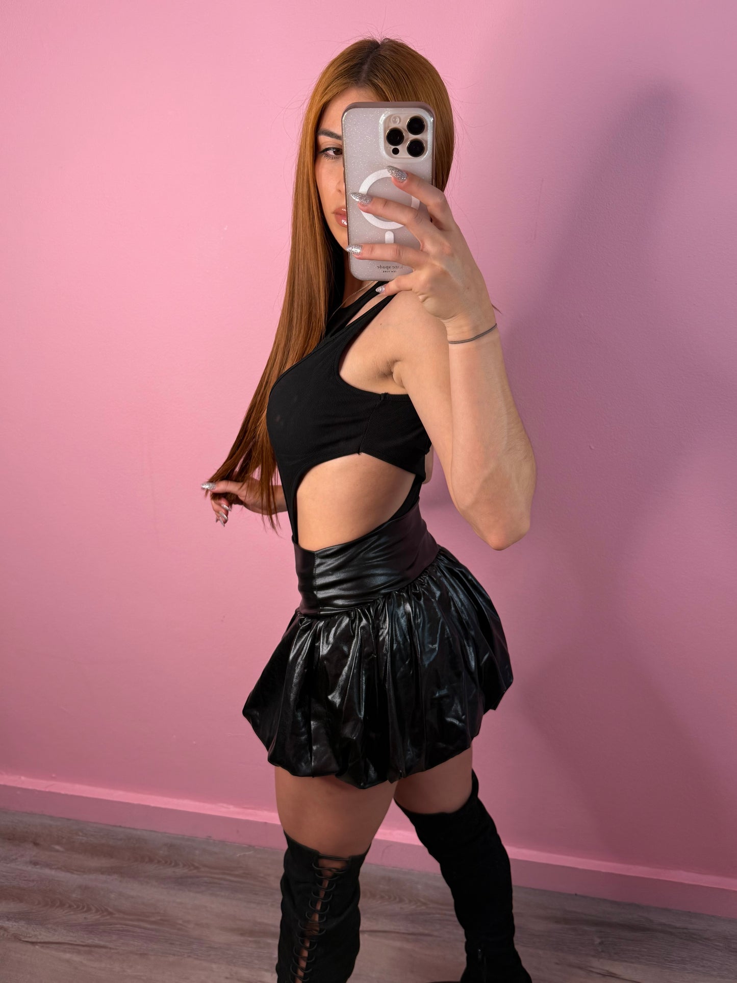 Bubble leather skort