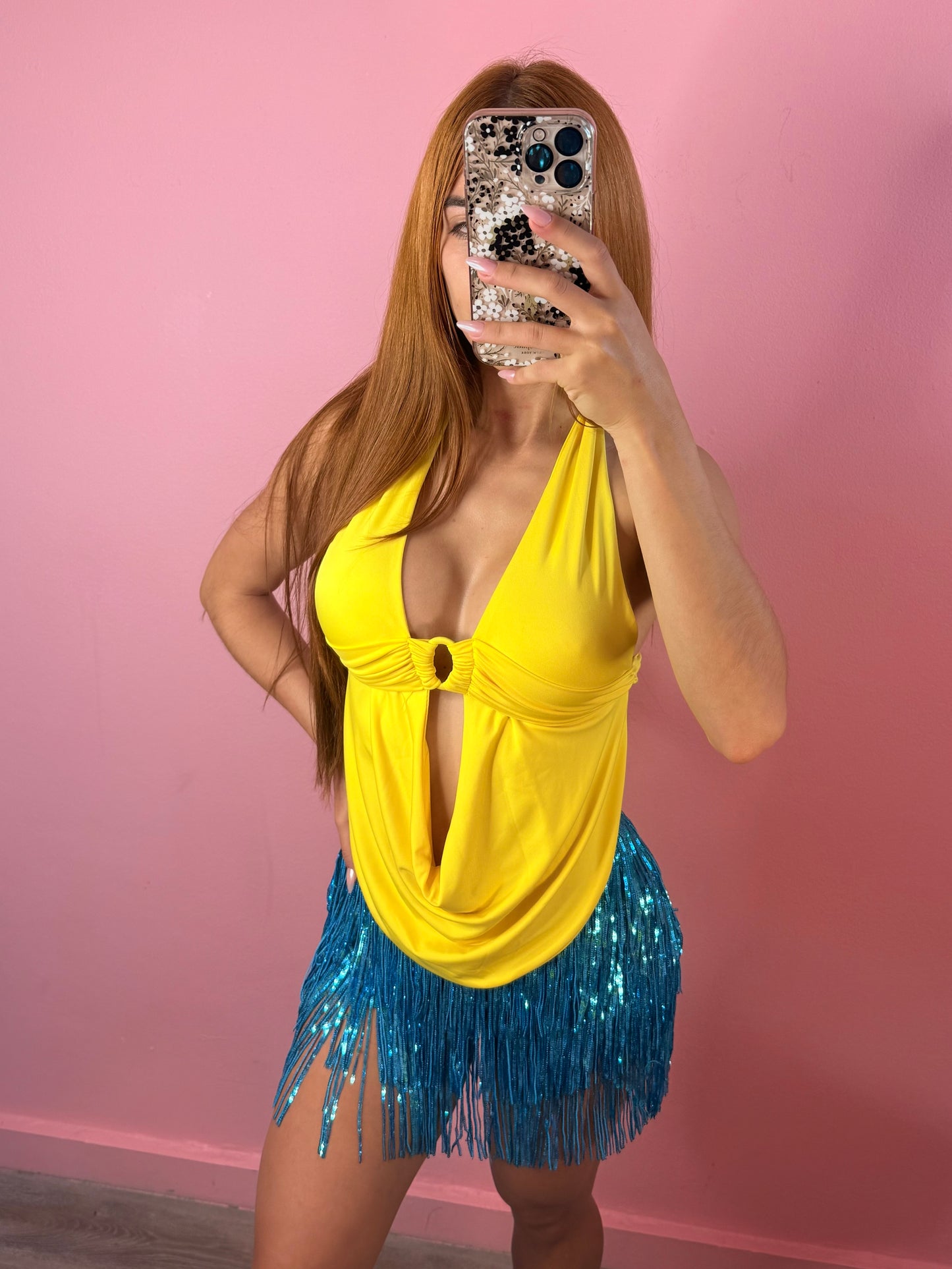 YELLOW HALTER TOP