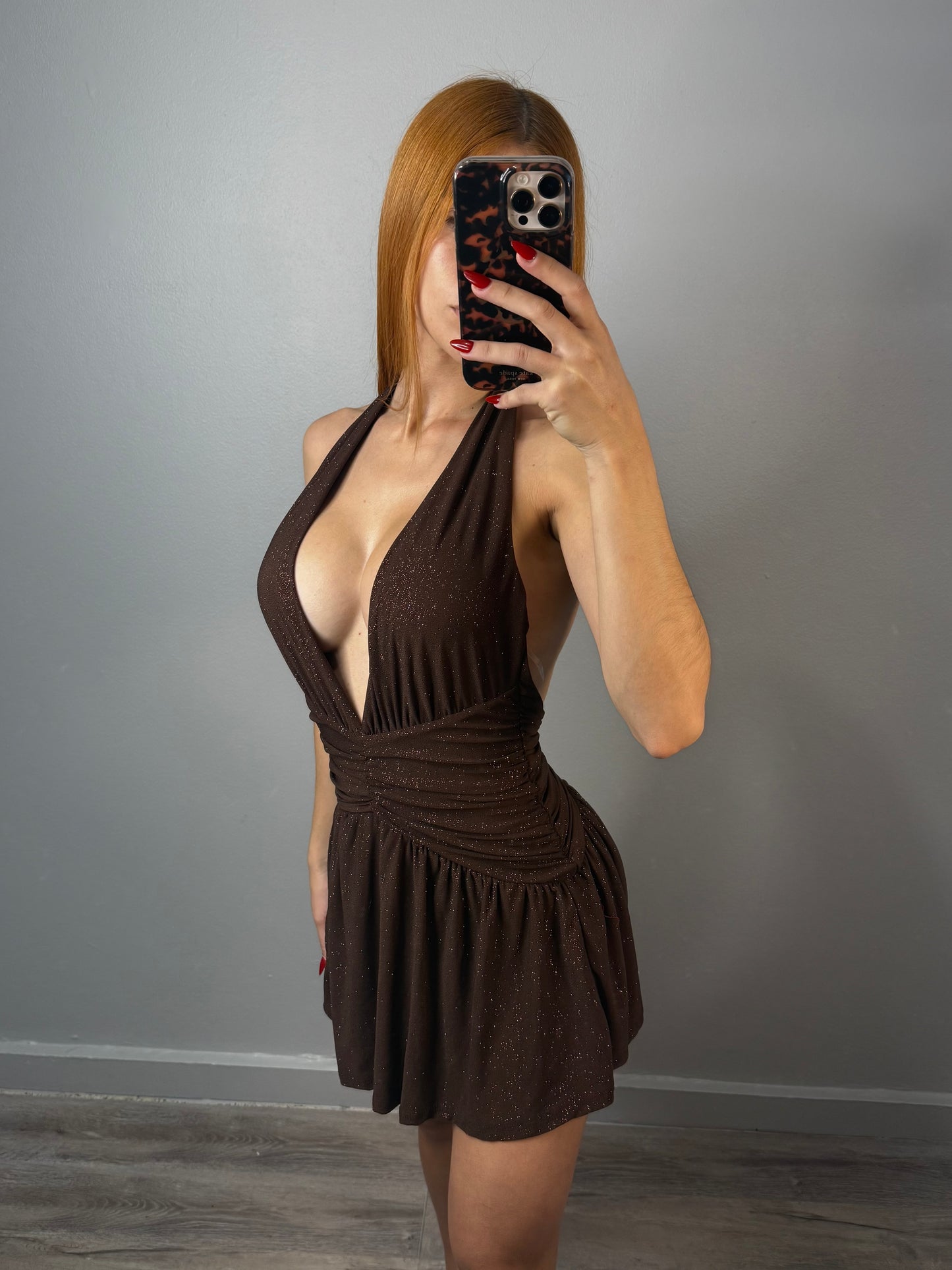 BROWN HALTER DRESS