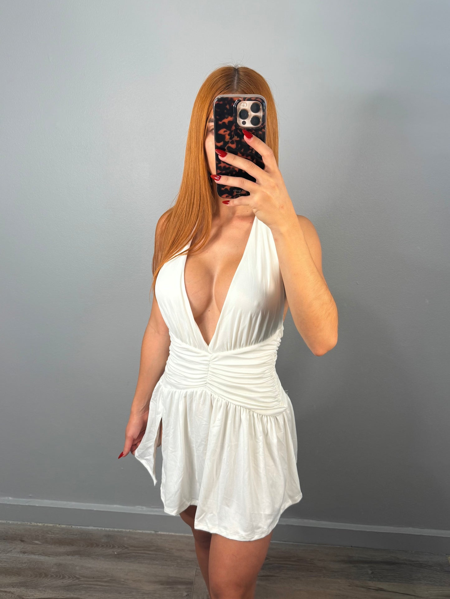 WHITE HALTER DRESS