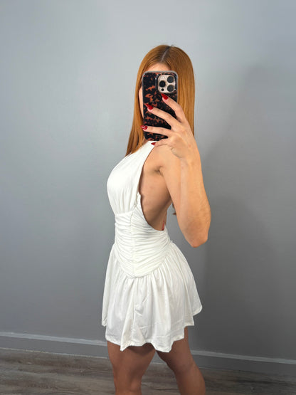 WHITE HALTER DRESS