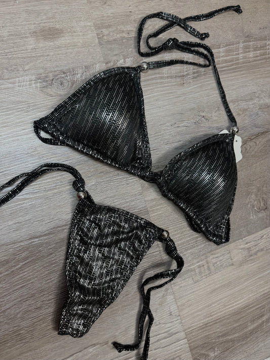 SPARKLING BLACK THONG BIKINI