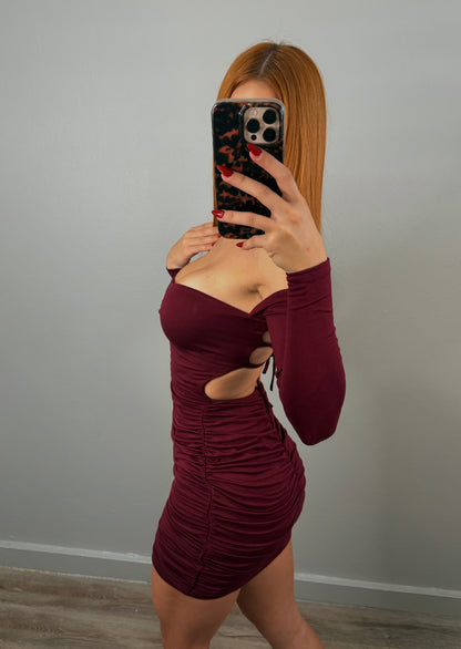 BURGUNDY OFFSHOULDER DRESS