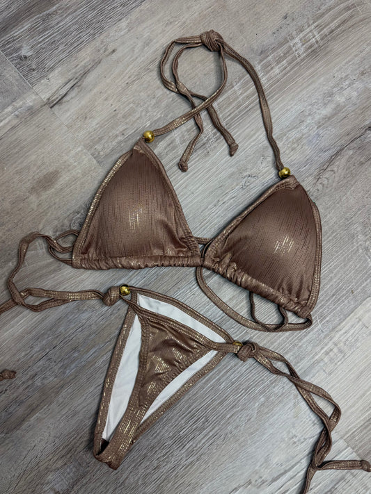SPARKLING BROWN THONG BIKINI