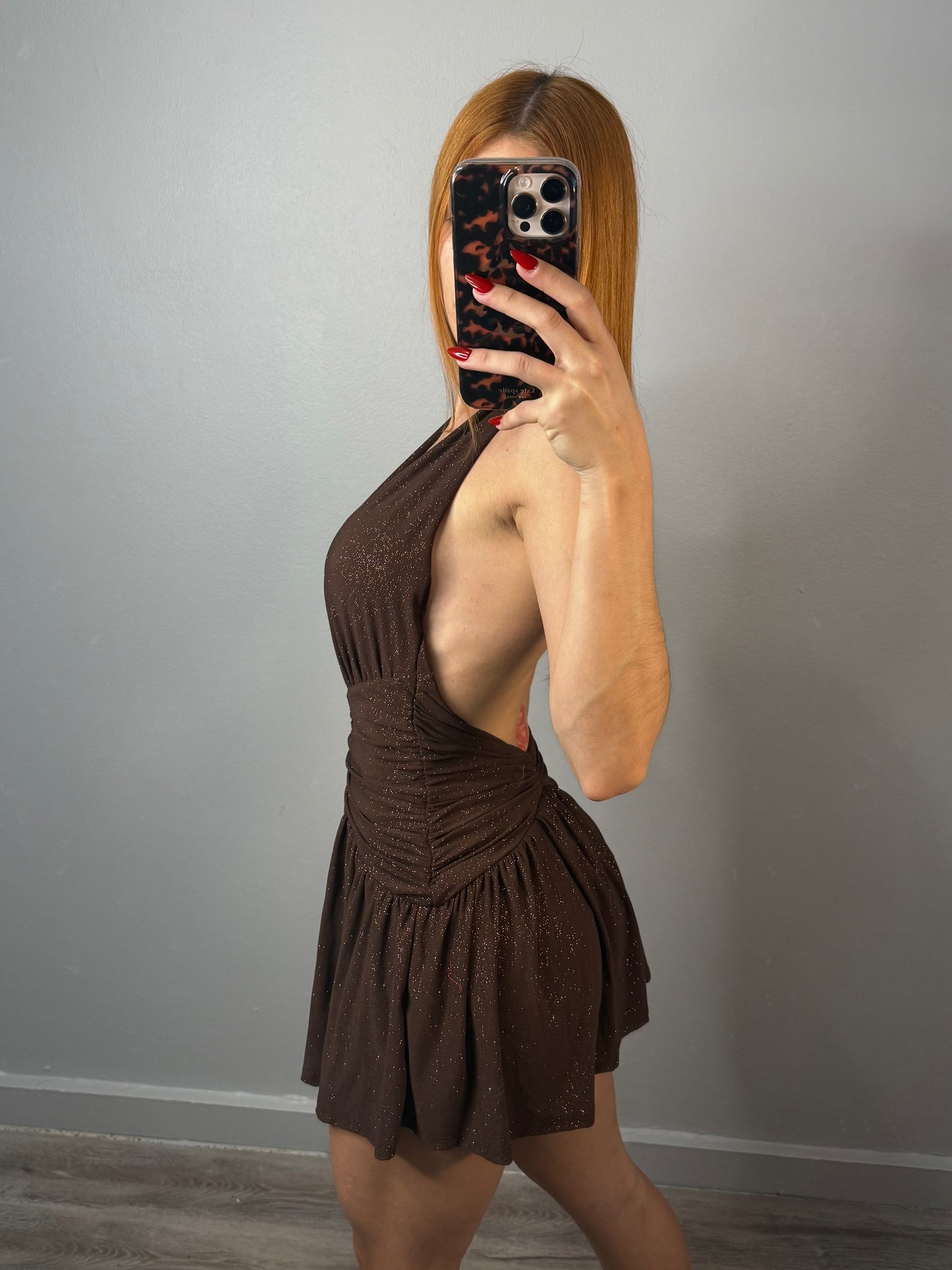 BROWN HALTER DRESS